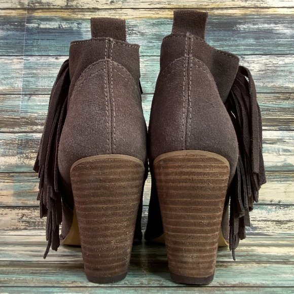 Steve Madden Ohio Womens Ankle Boot Size 8M Gray Suede Fringe Zip Western Bootie - Picture 6 of 13